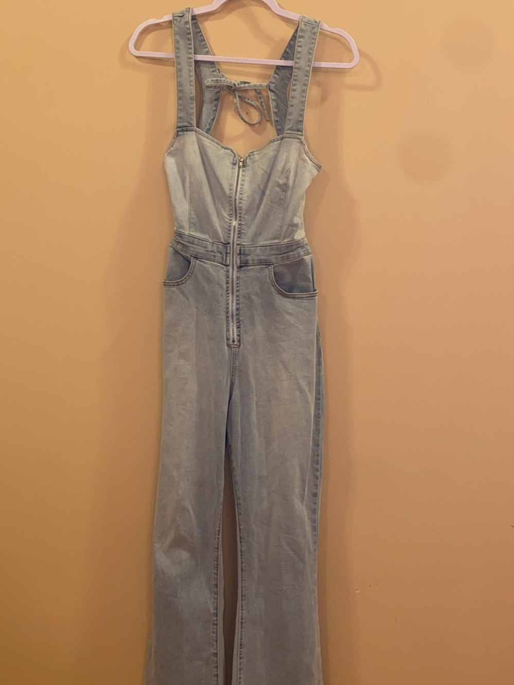 We The Free Light Blue Denim Halter Jumpsuit